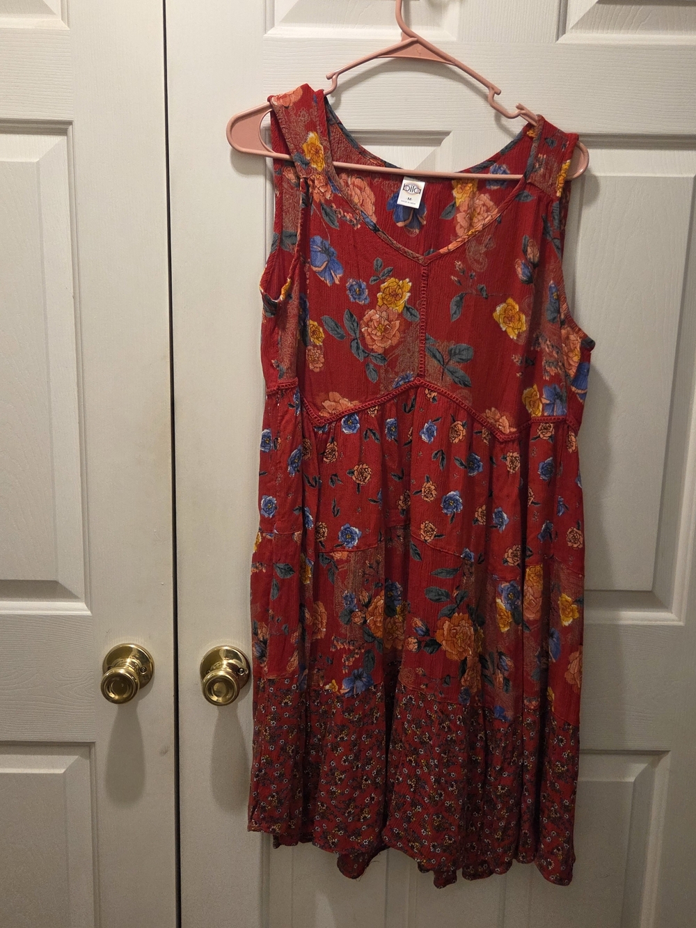 Bila Red Floral Tiered Sleeveless Mini Dress